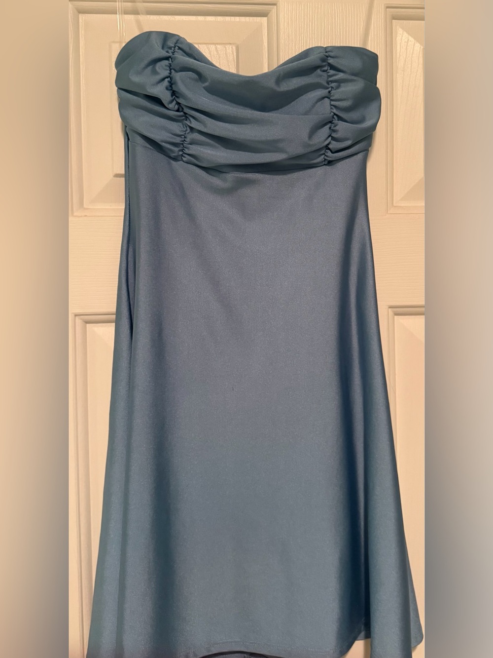 Windsor Steel Blue Strapless Satin Dress
